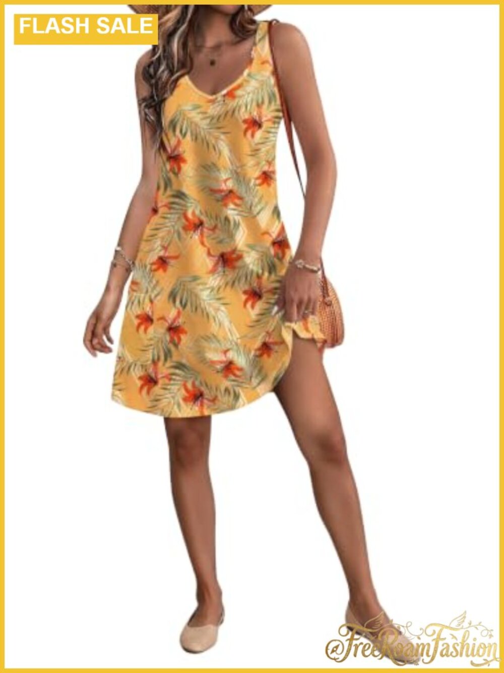 Sleeveless V-Neck Floral Sundress with Pockets Casual Beach Dress